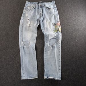 Embroidered Distressed Jeans